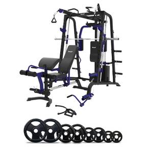 Impact Fitness SM8 Multi-Station Gym + FID Bench + Weight Plates + Barbell