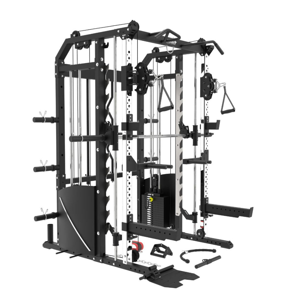 MF20 Multi-Functional Trainer with Smith Machine Squat Rack + Adjustable Bench + 120kg Olympic Barbell Set Package