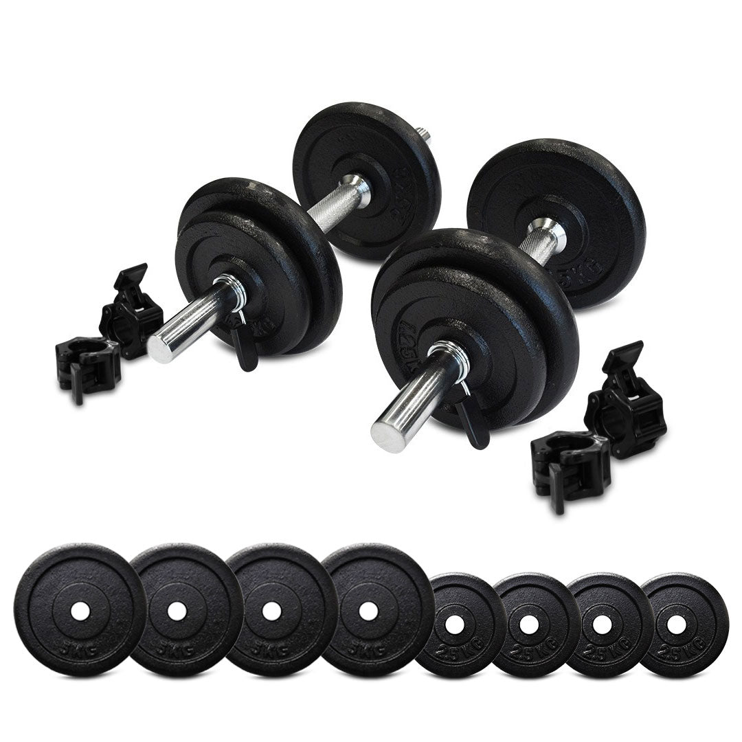 5kg - 30kg Adjustable Dumbbell Set with quick release collar locks included in the Squat Rack with Lat Pulldown + 120kg Standard Weight Set package