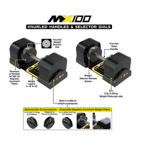 Adjustable Dumbbell Set 5.9kg - 45.4kg Pair MX100 with Stand