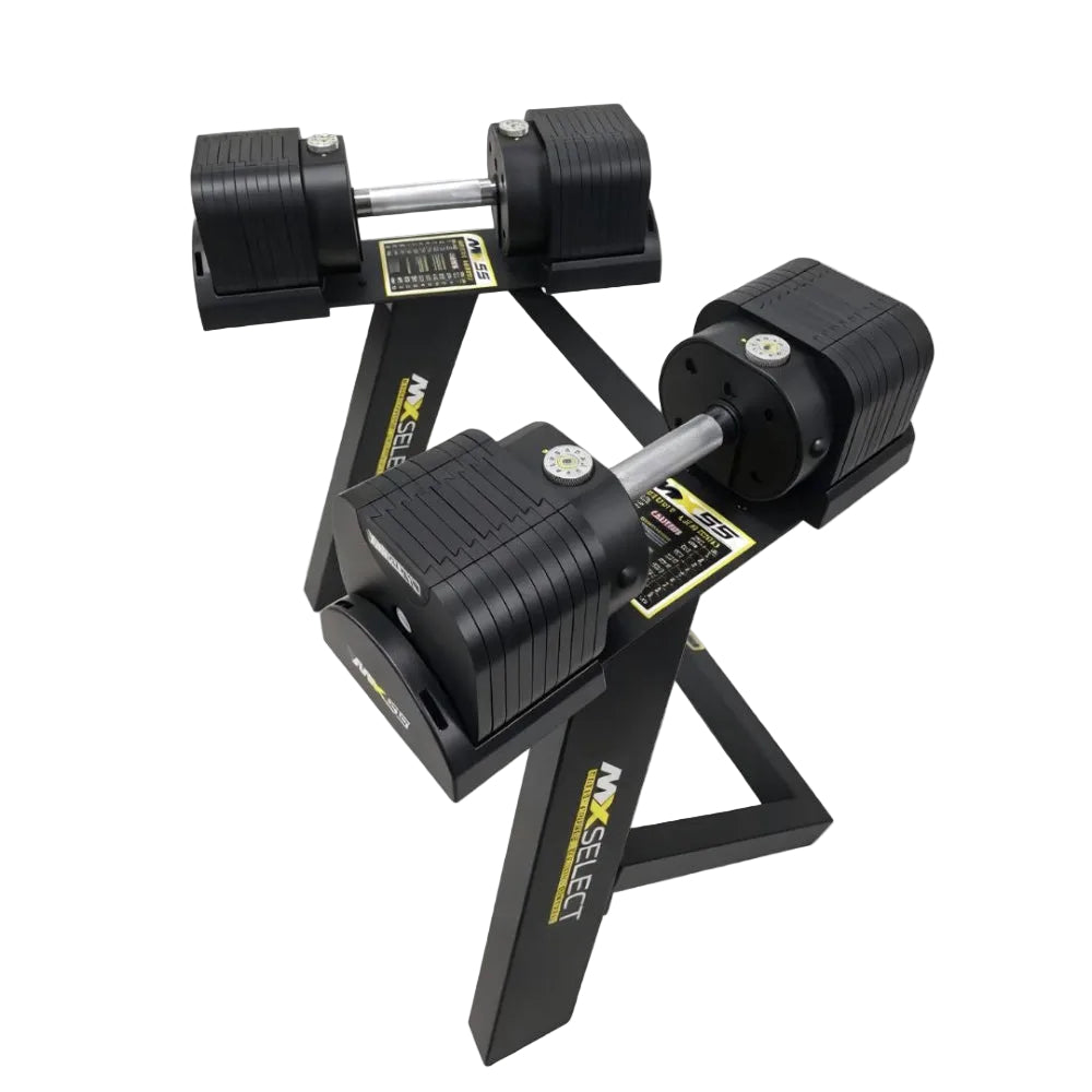 Adjustable Dumbbell Set 4.9kg - 25.3kg Pair MX100 with Stand