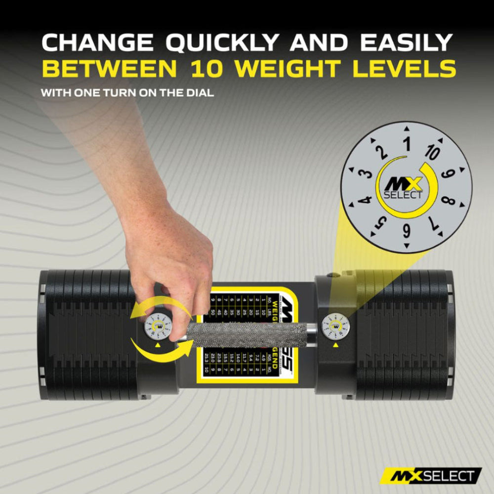 Adjustable Dumbbell Set 4.9kg - 25.3kg Pair MX100 with Stand