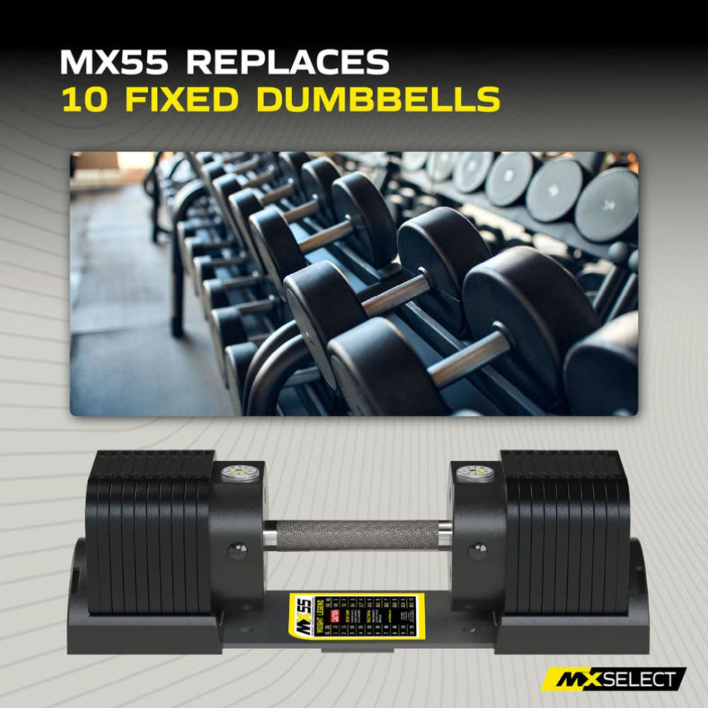 Adjustable Dumbbell Set 4.9kg - 25.3kg Pair MX100 with Stand