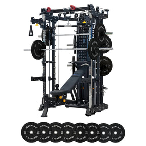 Reeplex CBT-PRO90 Multi-Functional Trainer + Adjustable Bench + 100kg Black Bumper Plates + 7ft Barbell