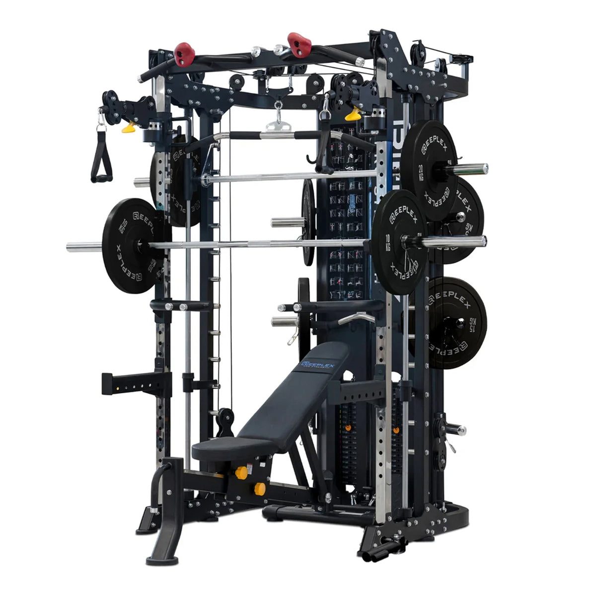 Reeplex CBT-PRO90 Multi-Functional Trainer + Adjustable Bench + 100kg Black Bumper Plates + 7ft Barbell