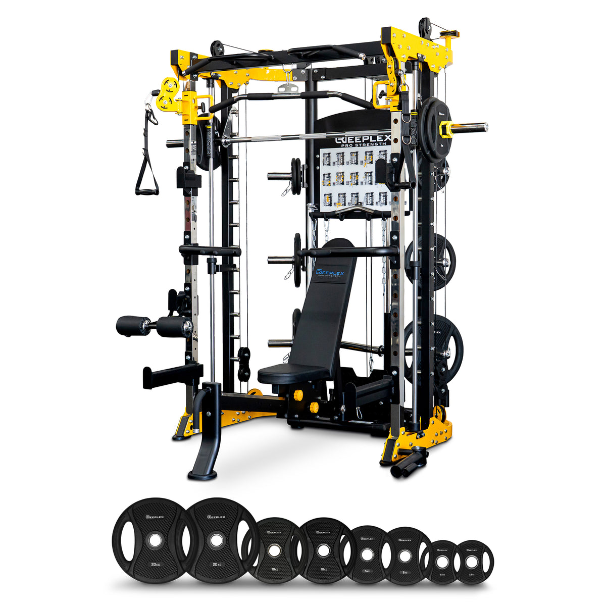 Reeplex CBT-PL Multi Station Gym + FID Bench + 100kg PVC Weight Plates