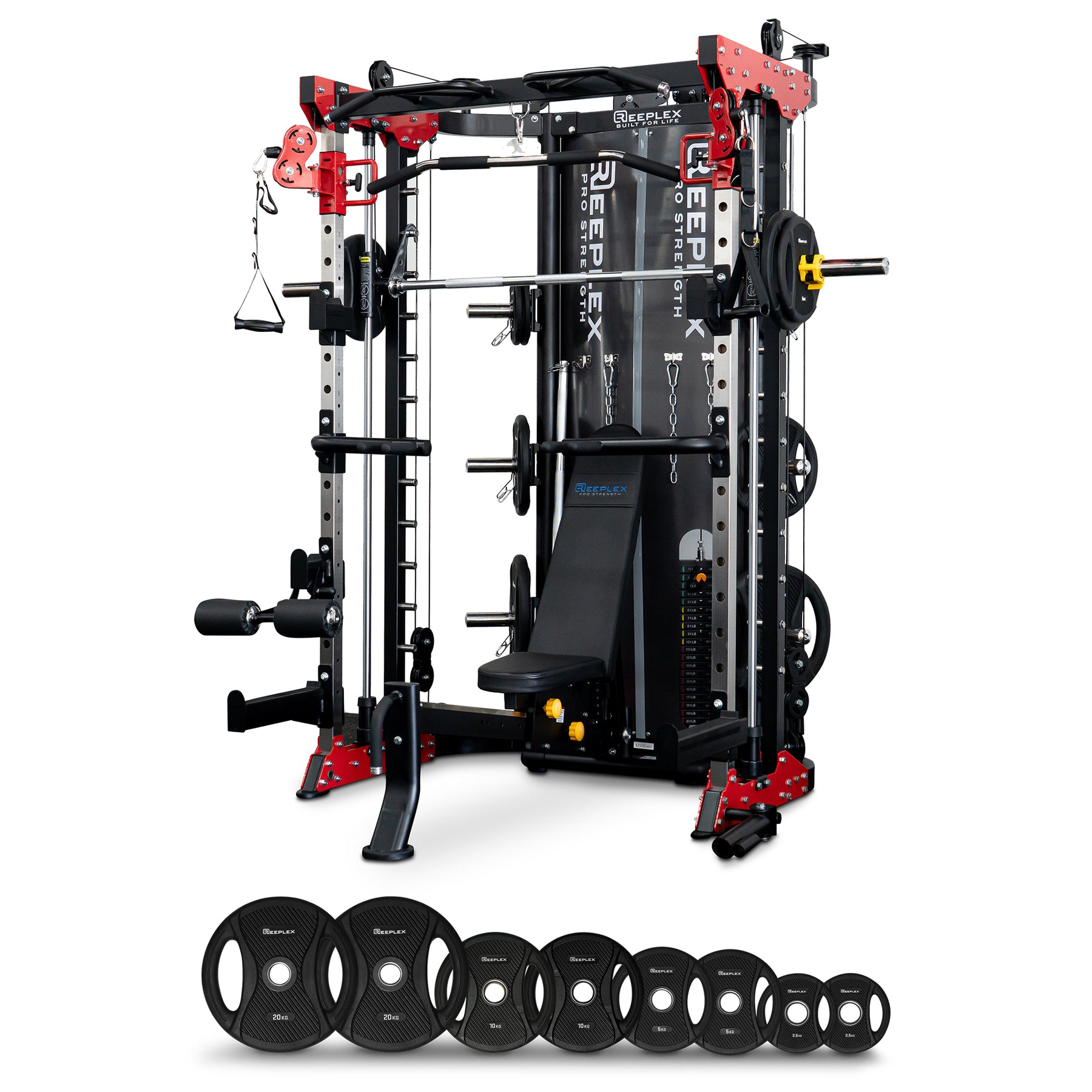 Reeplex CBT-PN Multi Station Gym + FID Bench + 100kg Olympic PVC Weight Plates