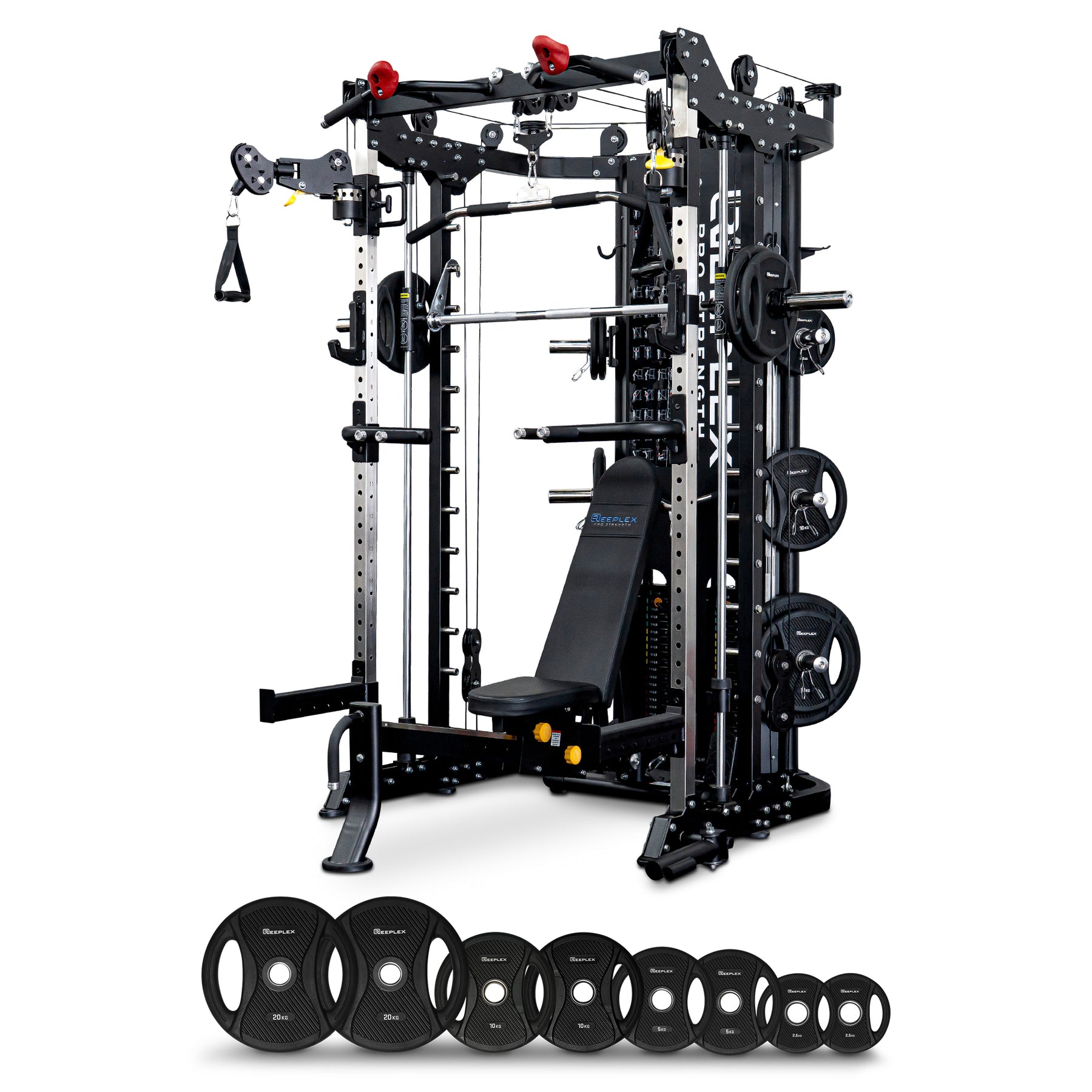 Reeplex CBT-PRO90 Multi-Functional Trainer + Adjustable Bench + 100kg PVC Olympic Weight Plates