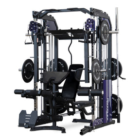 Reeplex CX3 Multi-station Gym + Adjustable Bench + 100kg Black Bumper Plates + Barbell + Leg Press + Jammer Arms