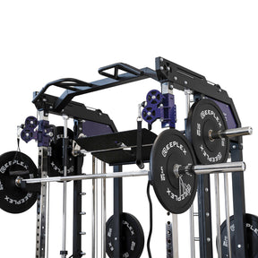 Reeplex CX3 Multi-station Gym + Adjustable Bench + 100kg Black Bumper Plates + Barbell + Leg Press + Jammer Arms