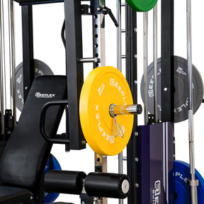 Reeplex CX3 Multi Gym + Adjustable Bench + 100kg Coloured Bumper Plates + Barbell + Leg Press + Jammer Arms