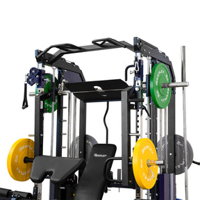 Reeplex CX3 Multi Gym + Adjustable Bench + 100kg Coloured Bumper Plates + Barbell + Leg Press + Jammer Arms