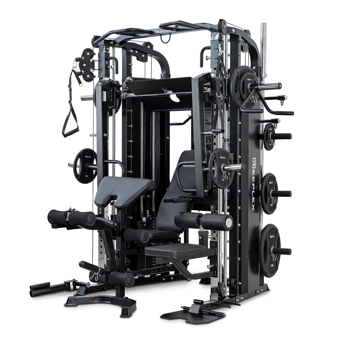 Reeplex CX4 Multi-Functional Trainer + FID Bench + 100kg PVC Weight Plates + 7ft Barbell + Jammer Arms + Leg Press