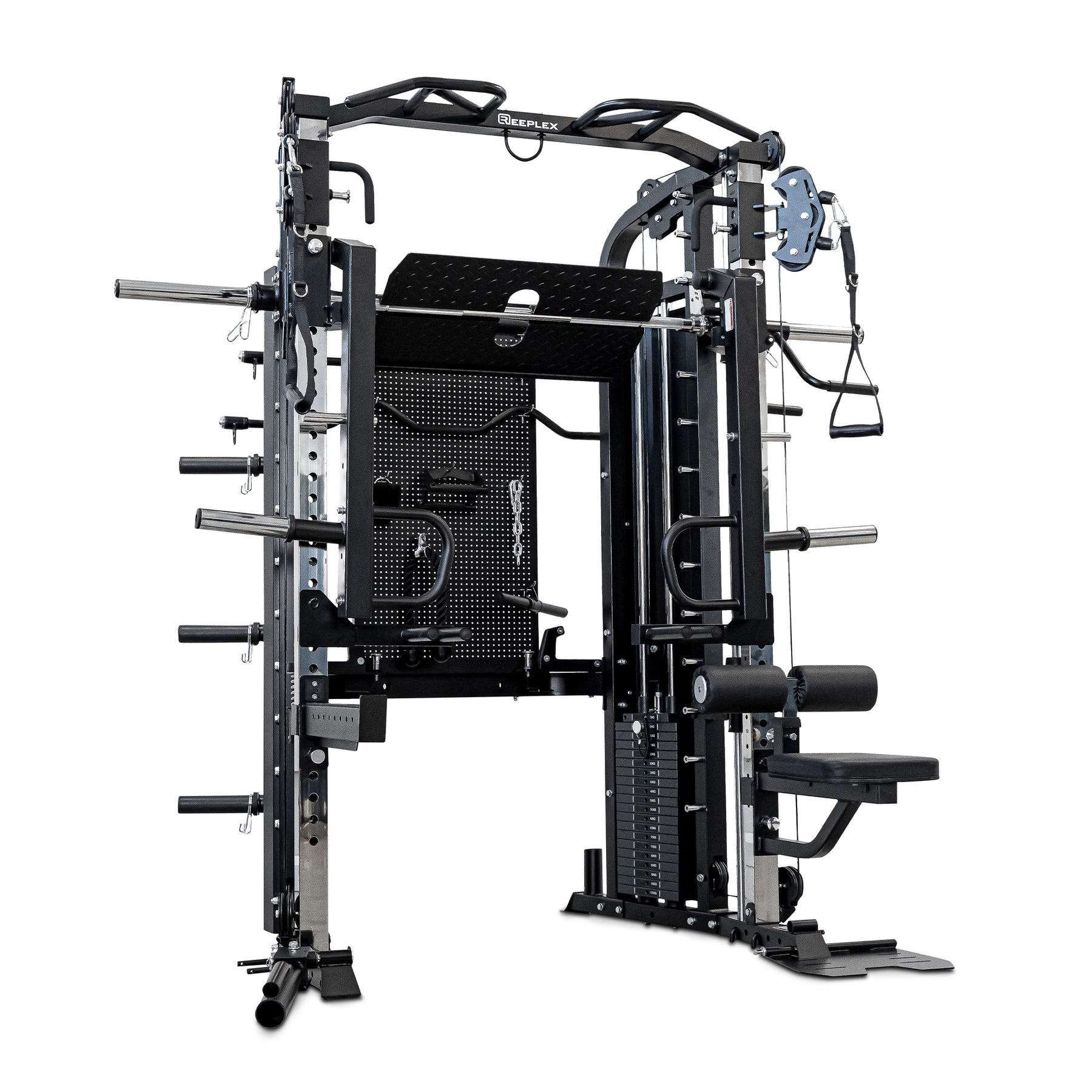 Reeplex CX4 Multi-Functional Trainer + FID Bench + 100kg Weight Plates + 7ft Barbell + Jammer Arms + Leg Press
