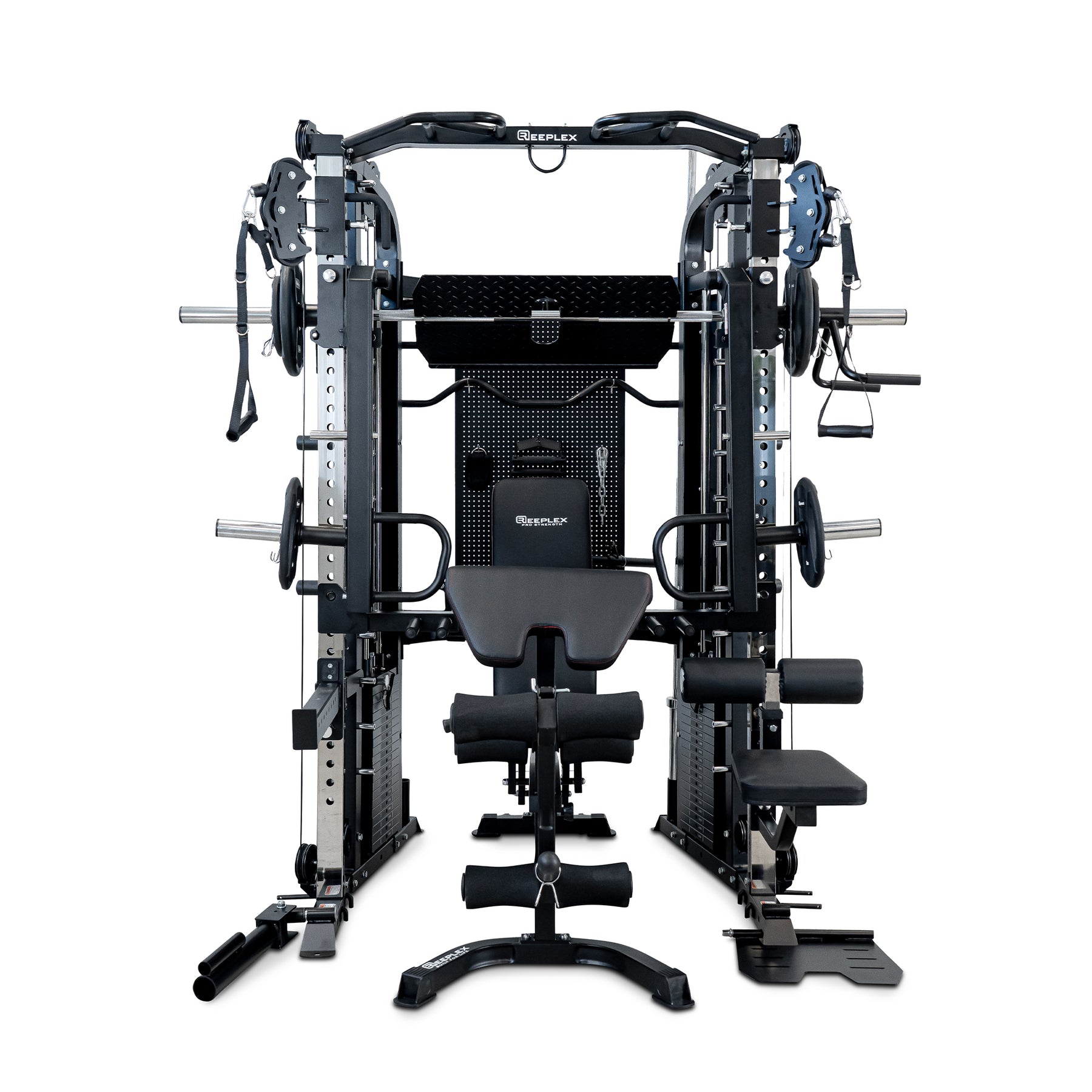 Reeplex CX4 Multi-Functional Trainer + FID Bench + 100kg PVC Weight Plates + 7ft Barbell + Jammer Arms + Leg Press