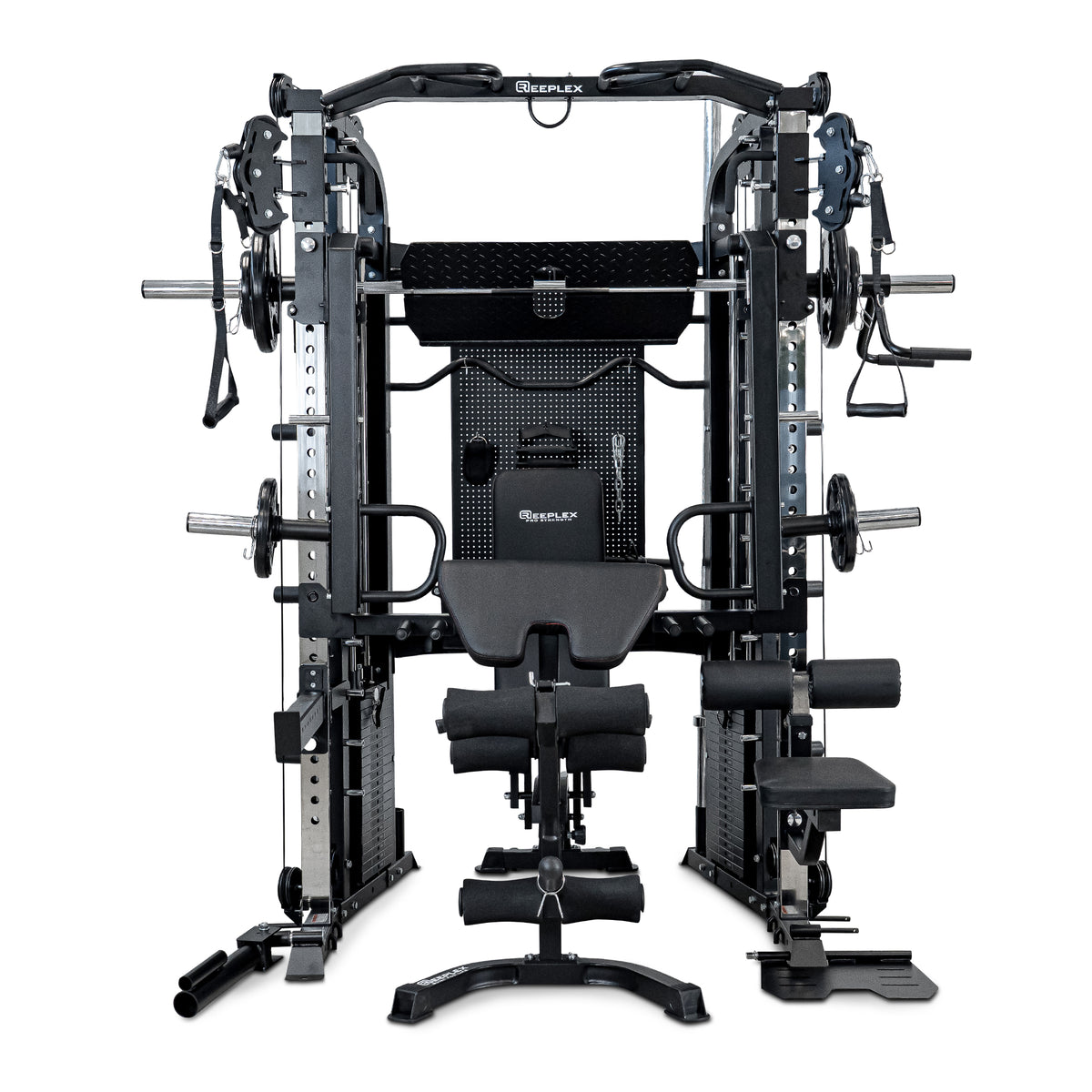 Reeplex CX4 Multi-Functional Trainer + FID Bench + 100kg Weight Plates + 7ft Barbell + Jammer Arms + Leg Press