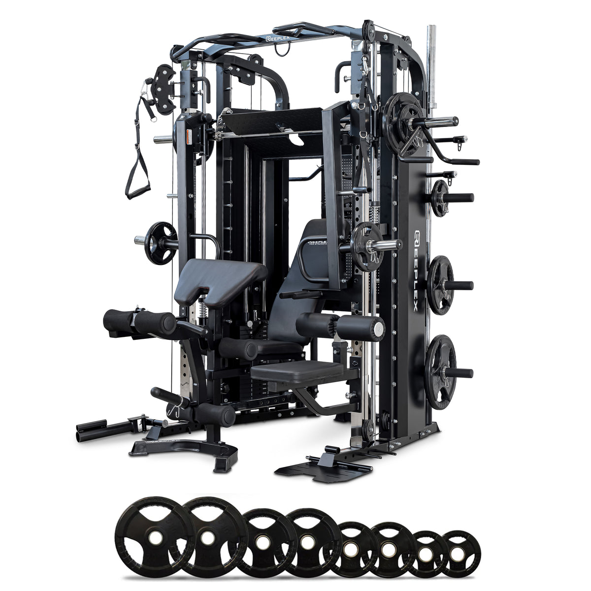 Reeplex CX4 Multi-Functional Trainer + FID Bench + 100kg Weight Plates + 7ft Barbell + Jammer Arms + Leg Press