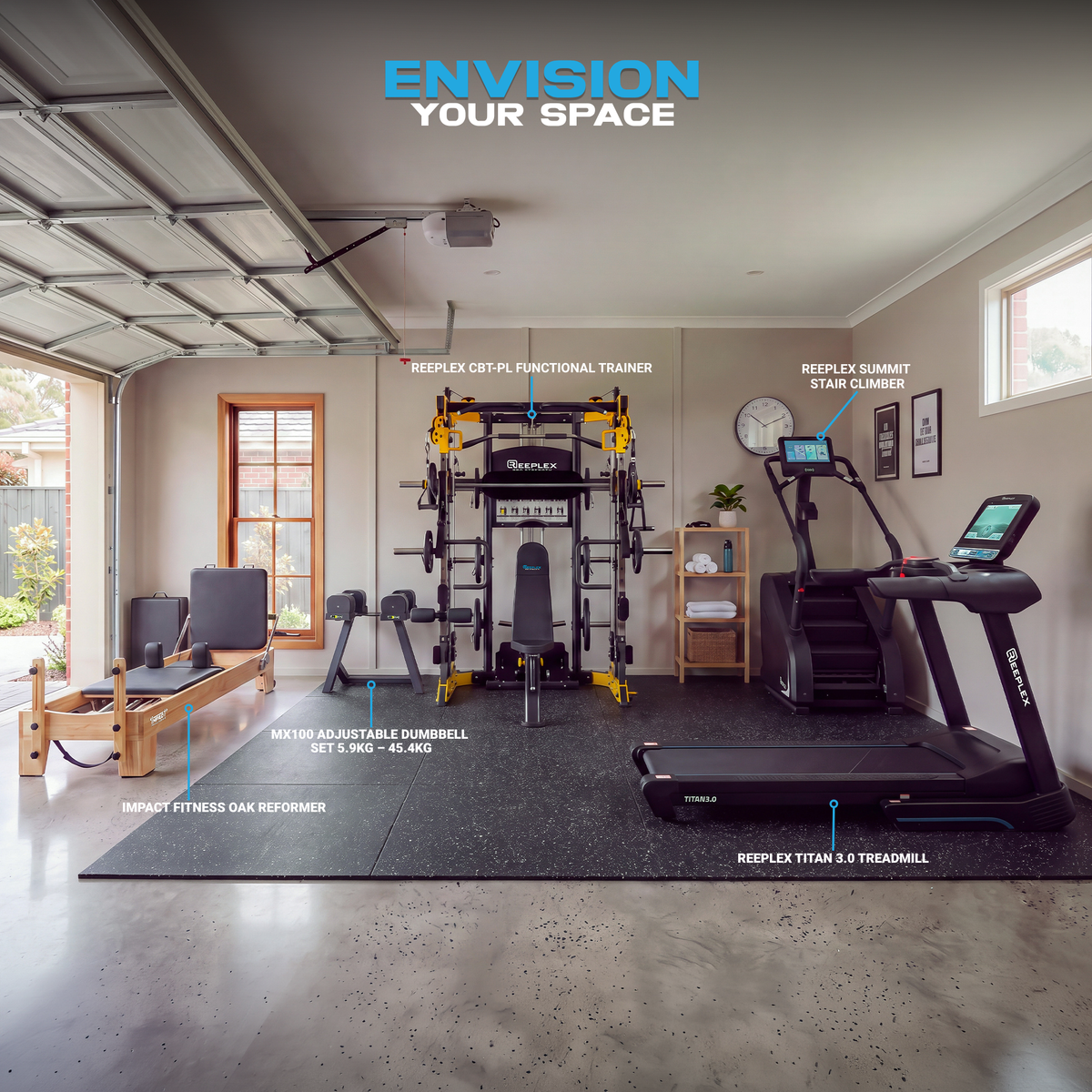 The Studio – Reeplex CBT-PL Multi-Functional Trainer, Pilates Reformer & Stair Climber Package