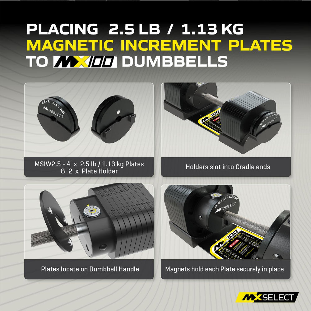MX EVO 1.25lb Increment Plates 4-Pack with Holder for MX55 EVIO Dumbbells