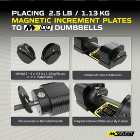 MX EVO 1.25lb Increment Plates 4-Pack with Holder for MX55 EVIO Dumbbells