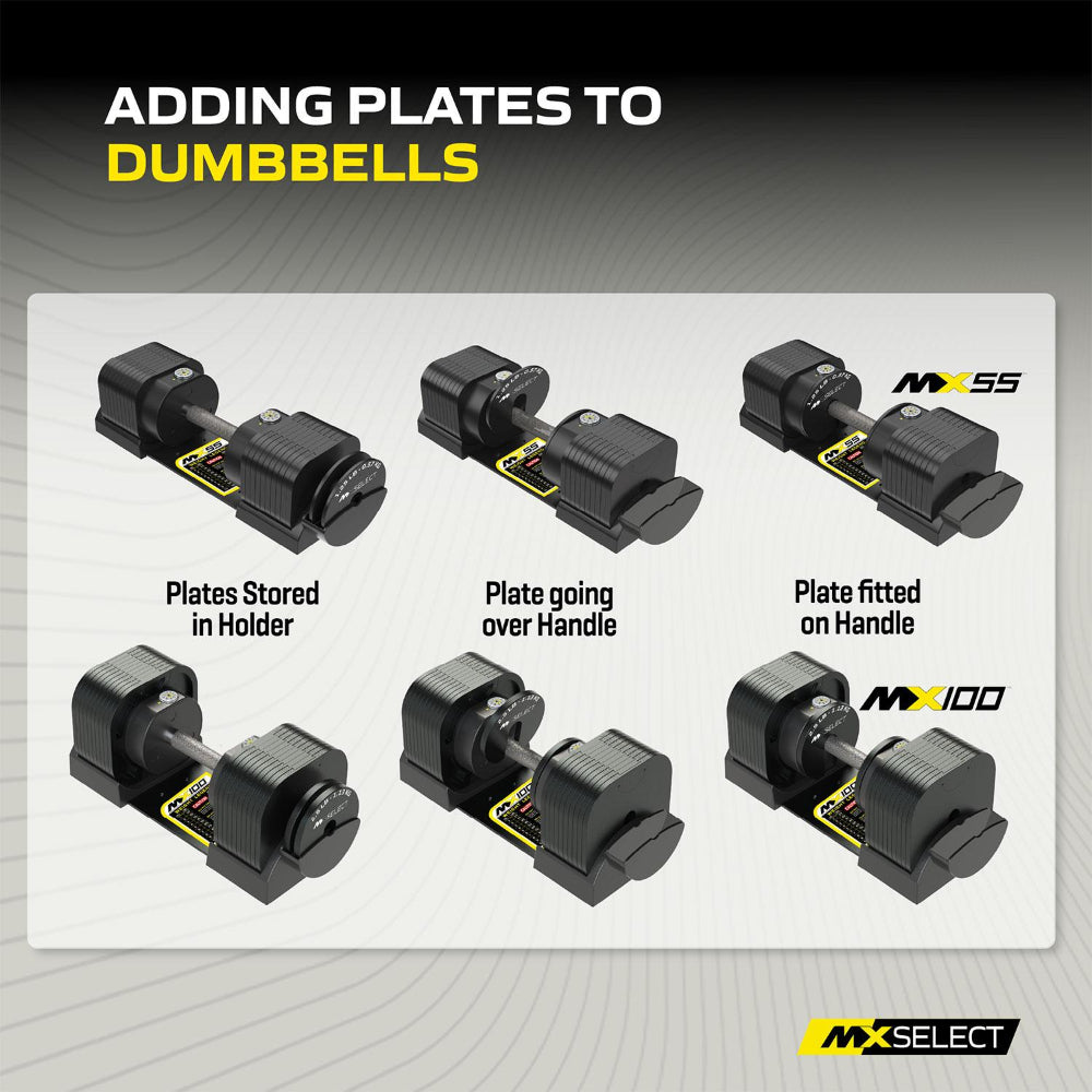 MX EVO 1.25lb Increment Plates 4-Pack with Holder for MX55 EVIO Dumbbells