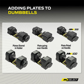 MX EVO 1.25lb Increment Plates 4-Pack with Holder for MX55 EVIO Dumbbells
