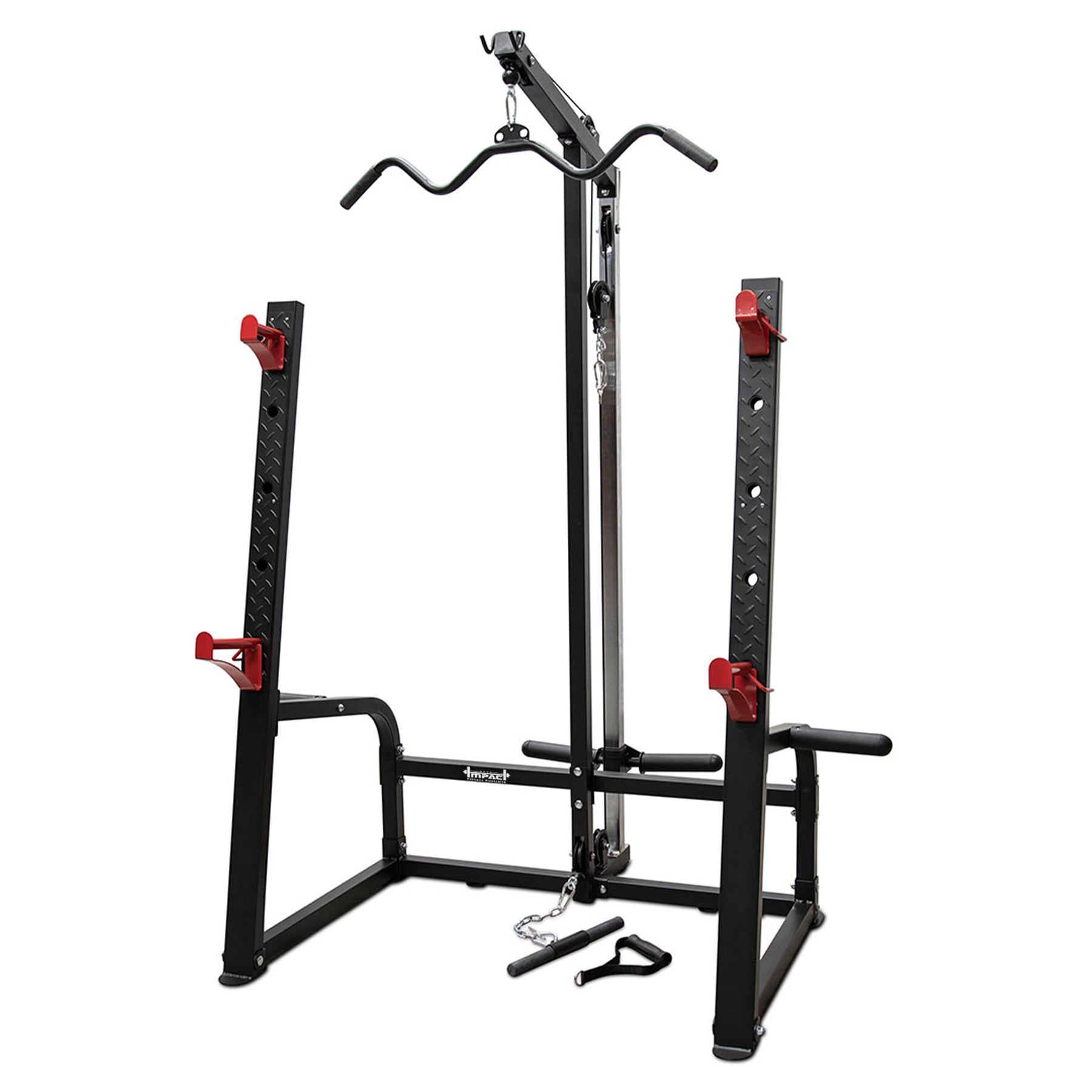 Impact Fitness Squat Rack Lat Pulldown + Adjustable Bench + 120kg Olympic Pro Bumper Weight Set