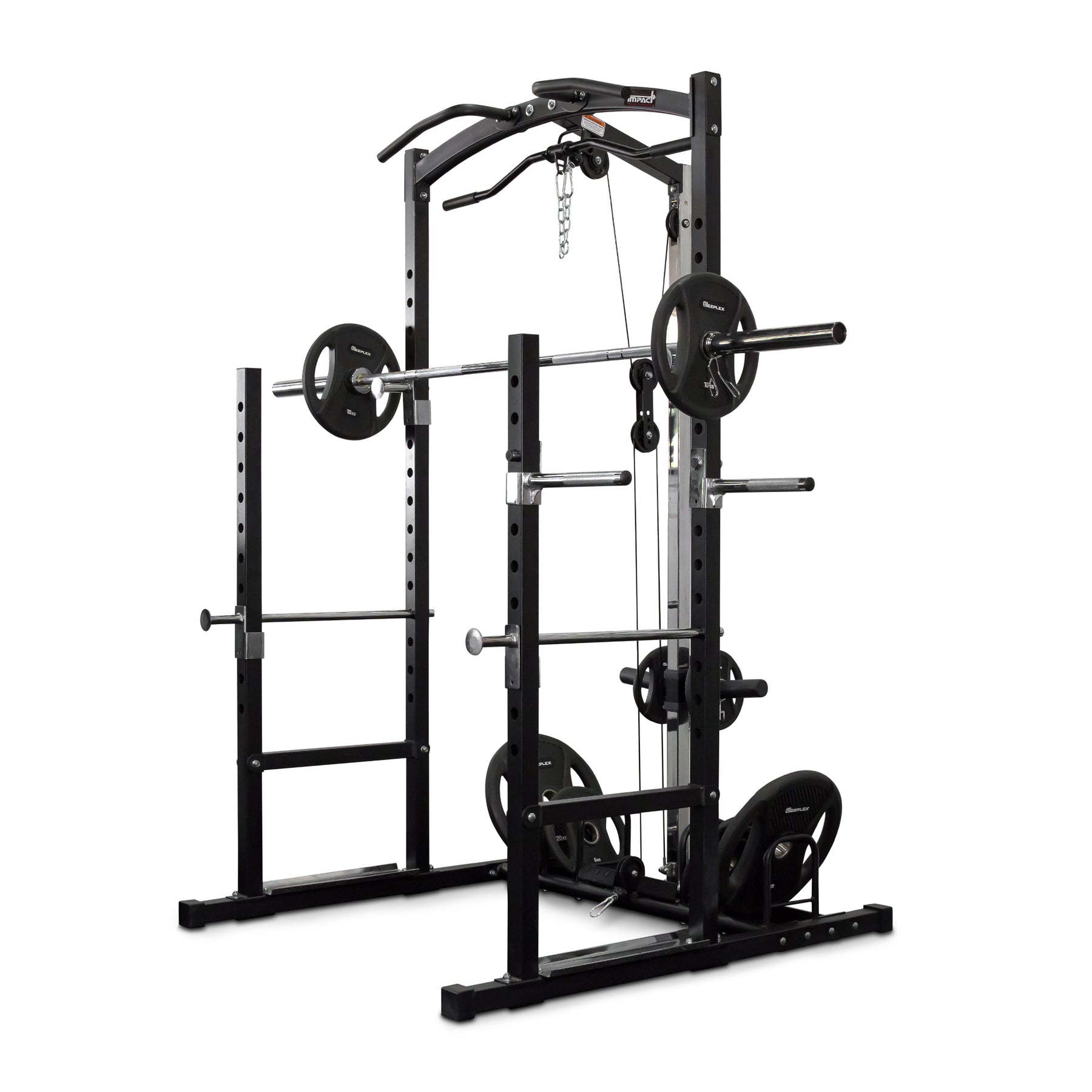 Squat Rack With Lat Pulldown + Adjustable Bench + Olympic Barbell Weight Set