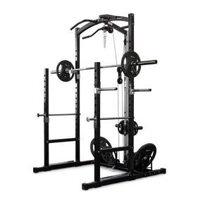 Squat Rack With Lat Pulldown + Adjustable Bench + Olympic Barbell Weight Set