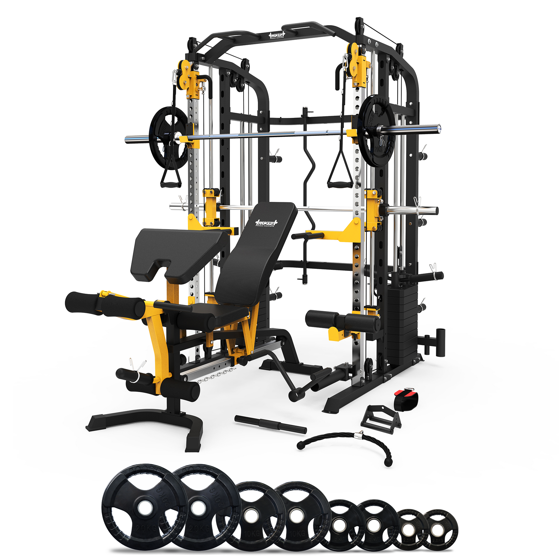 Impact Fitness MF10 Multi-Trainer with Adjustable Bench + Olympic Weights + Barbell