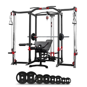 Reeplex Power Rack with Cable Crossover and Lat pulldown + Bench + 120kg PVC Olympic Weight Set
