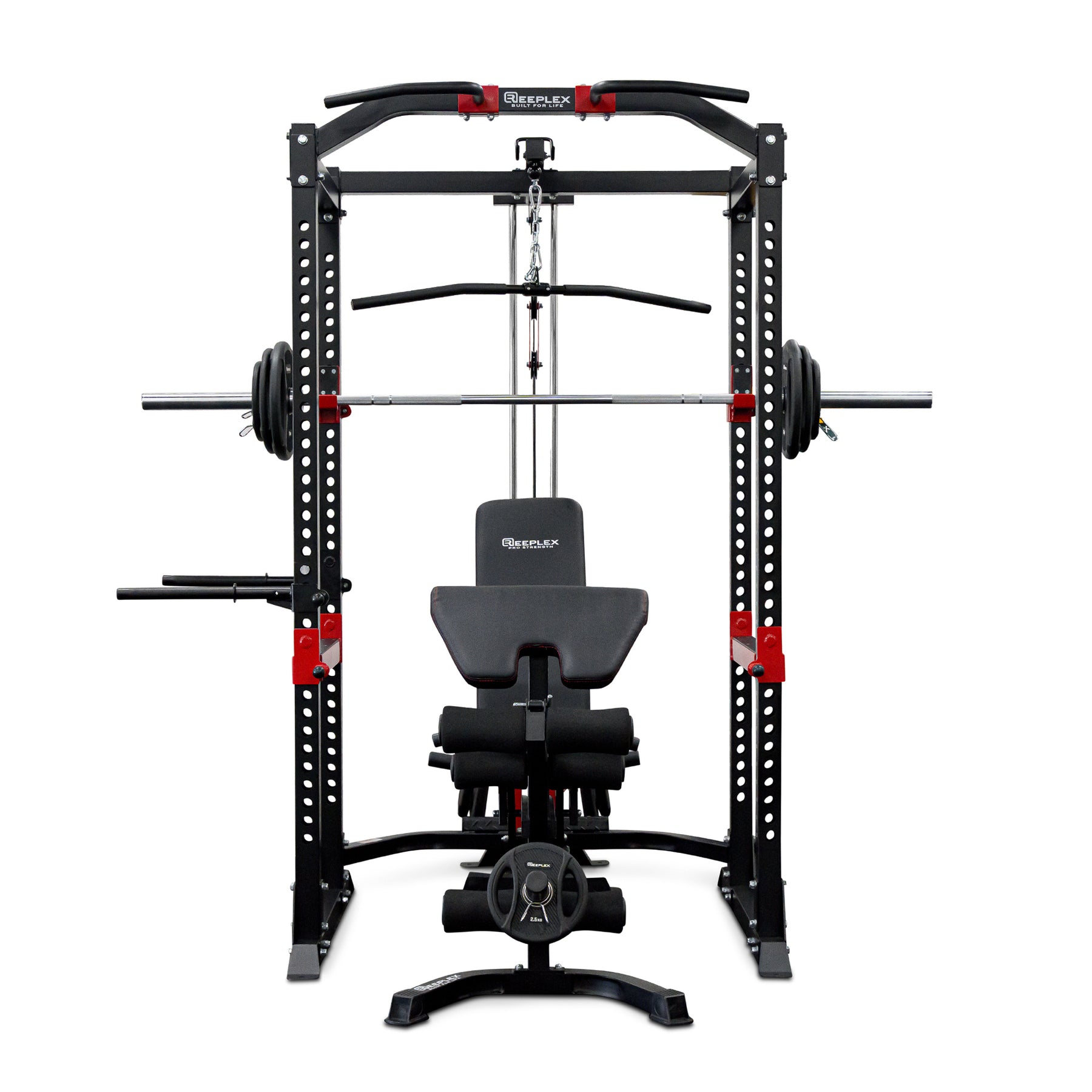 Reeplex Power Rack with Lat Pulldown + Adjustable Bench + 120kg PVC Olympic Barbell Weight Set