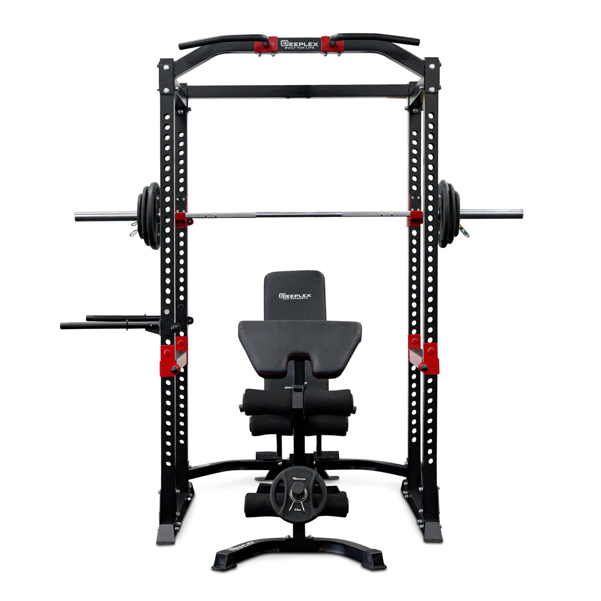 Reeplex Heavy Duty Power Rack + Bench + 120kg Barbell PVC Weight Plate Set