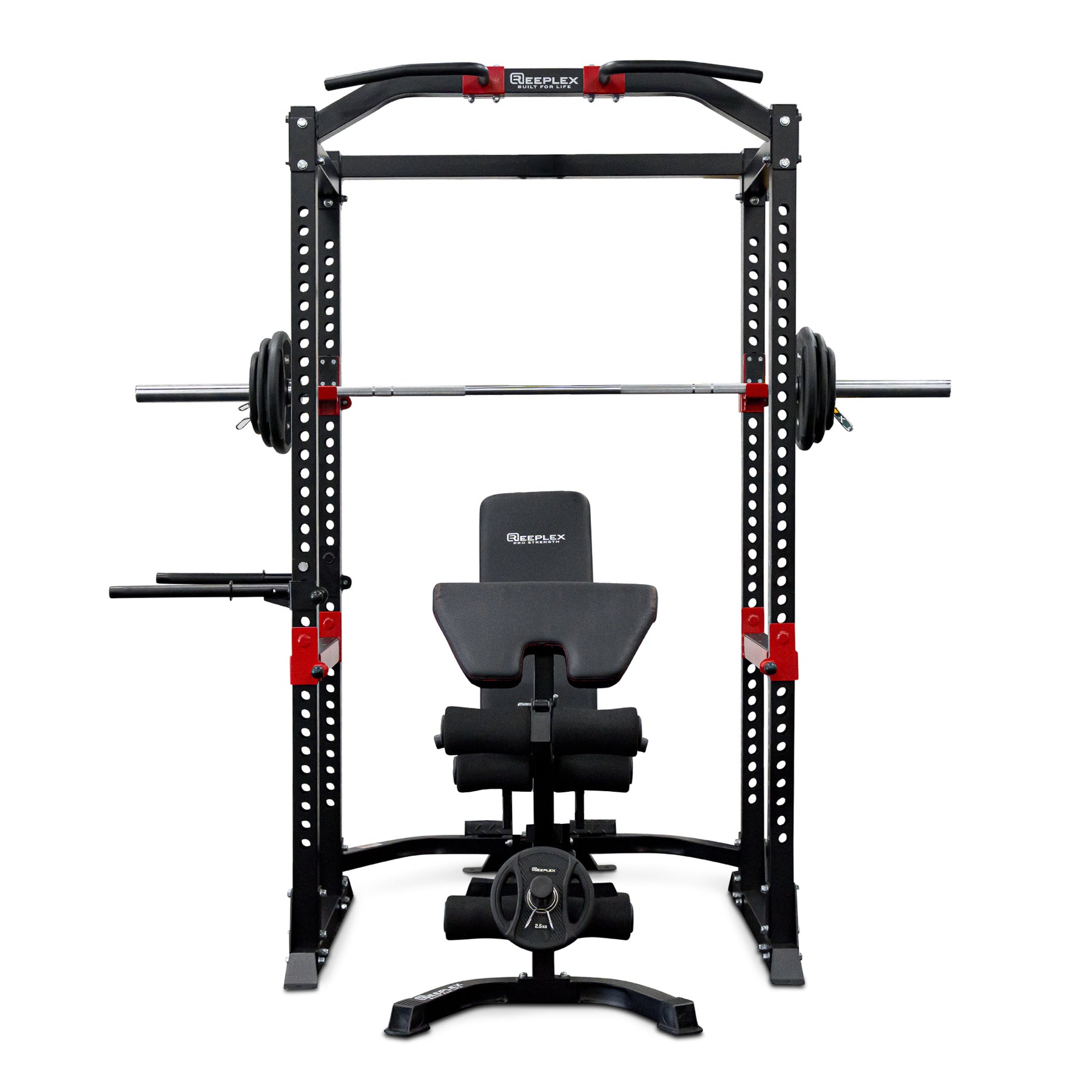 Reeplex Heavy Duty Power Rack + Bench + 120kg Barbell PVC Weight Plate Set