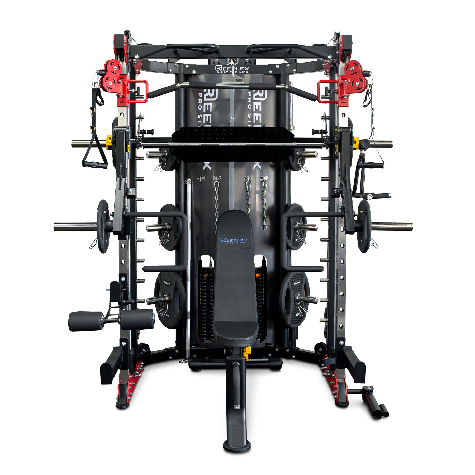 Reeplex CBT-PN Multi Station Gym + FID Bench + 100kg PVC Olympic Weights + Olympic Barbell + Jammer Arms + Leg press