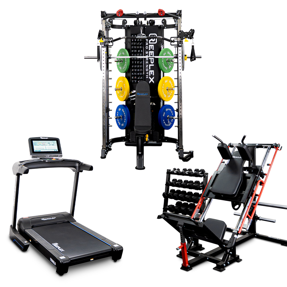 The Beast - Reeplex CBT-PRO90 Multi-Functional Trainer + 45° Leg Press & Hack Squat V2 + 4–15kg Dumbbell Set & Rack + Titan 3.0 Treadmill Bundle