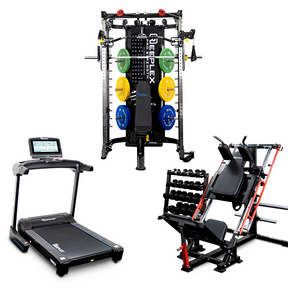 The Beast - Reeplex CBT-PRO90 Multi-Functional Trainer + 45° Leg Press & Hack Squat V2 + 4–15kg Dumbbell Set & Rack + Titan 3.0 Treadmill Bundle