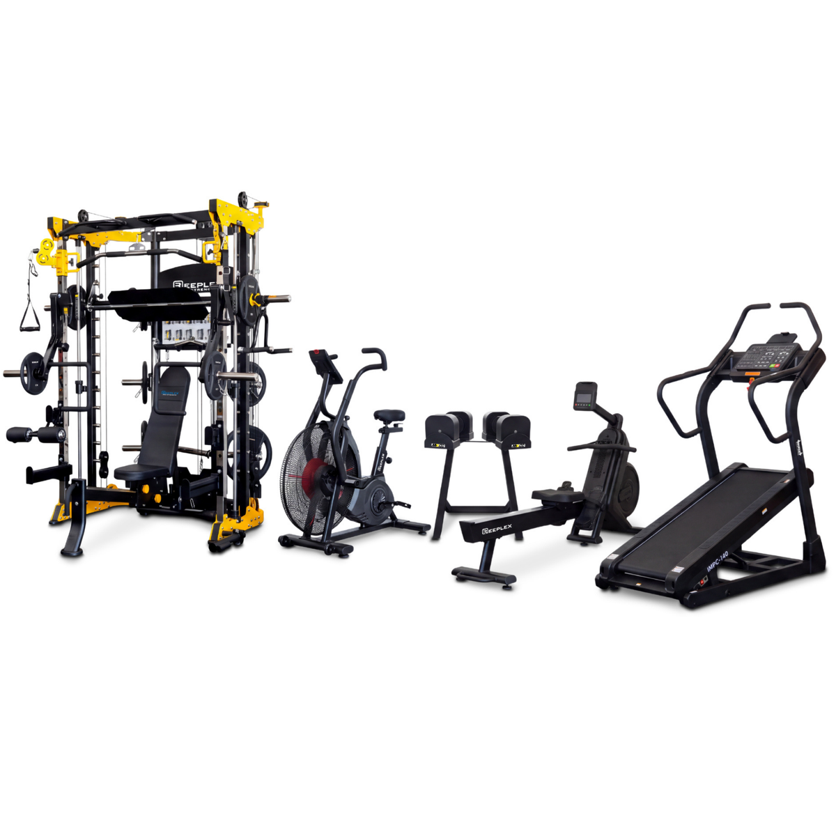 The Hill Climber – Reeplex CBT-PL Multi-Functional Trainer, Rower, Air Bike & Incline Treadmill Package