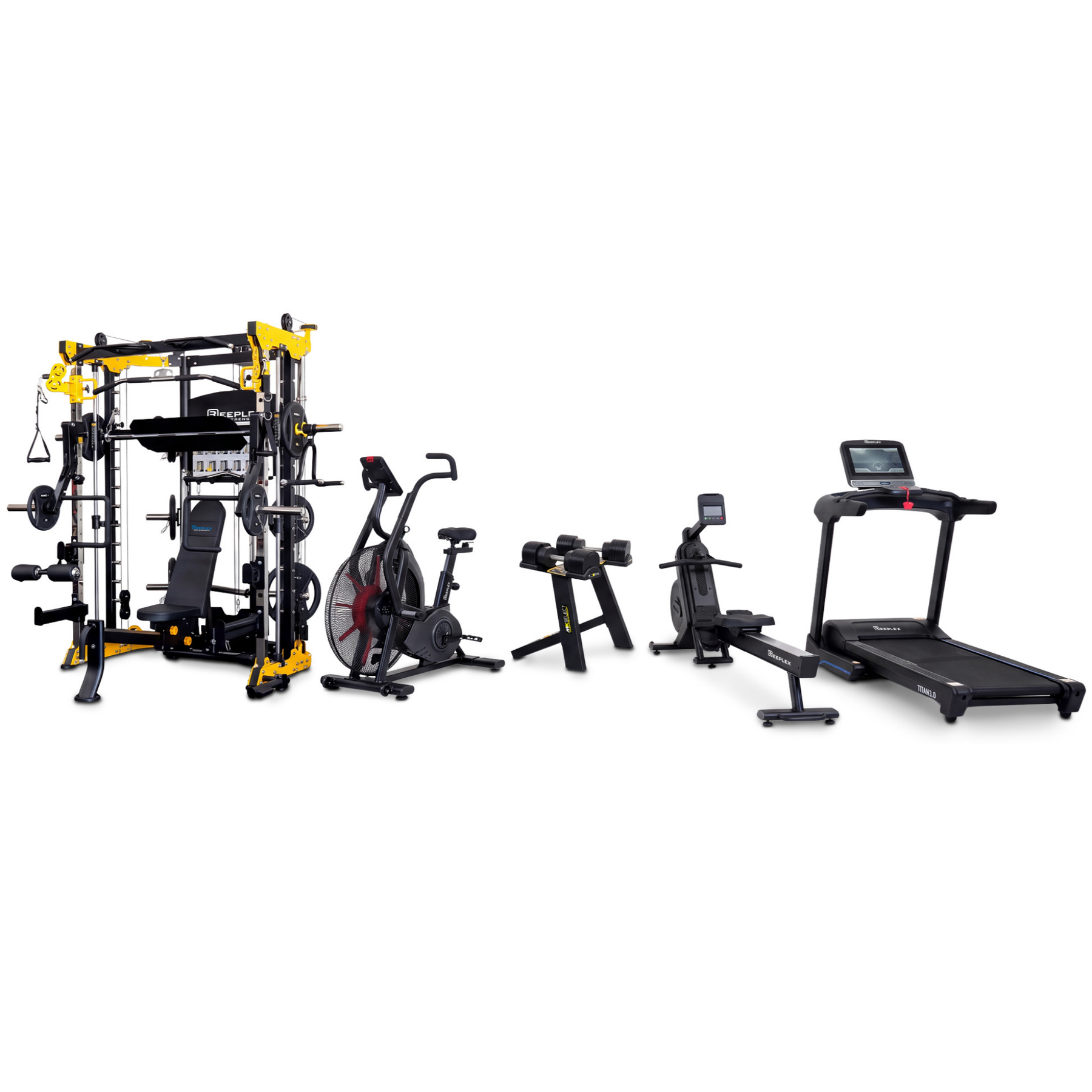 The Everyday Athlete – Reeplex CBT-PL Multi-Functional Trainer, Rower, Air Bike & Treadmill Package