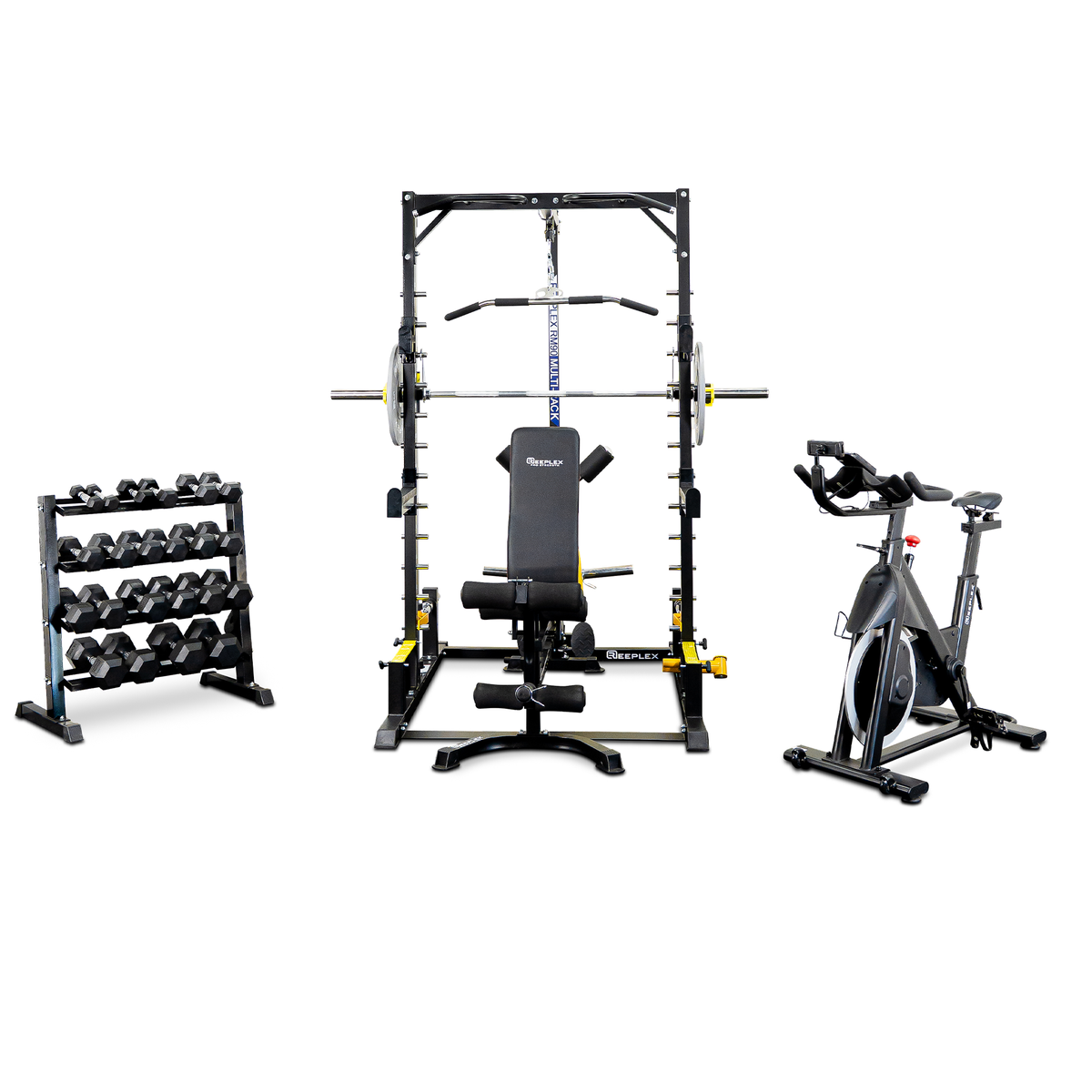 Hybrid Elite RM90 + SCX + 4-Tier Dumbbell Rack Set (4–15kg)