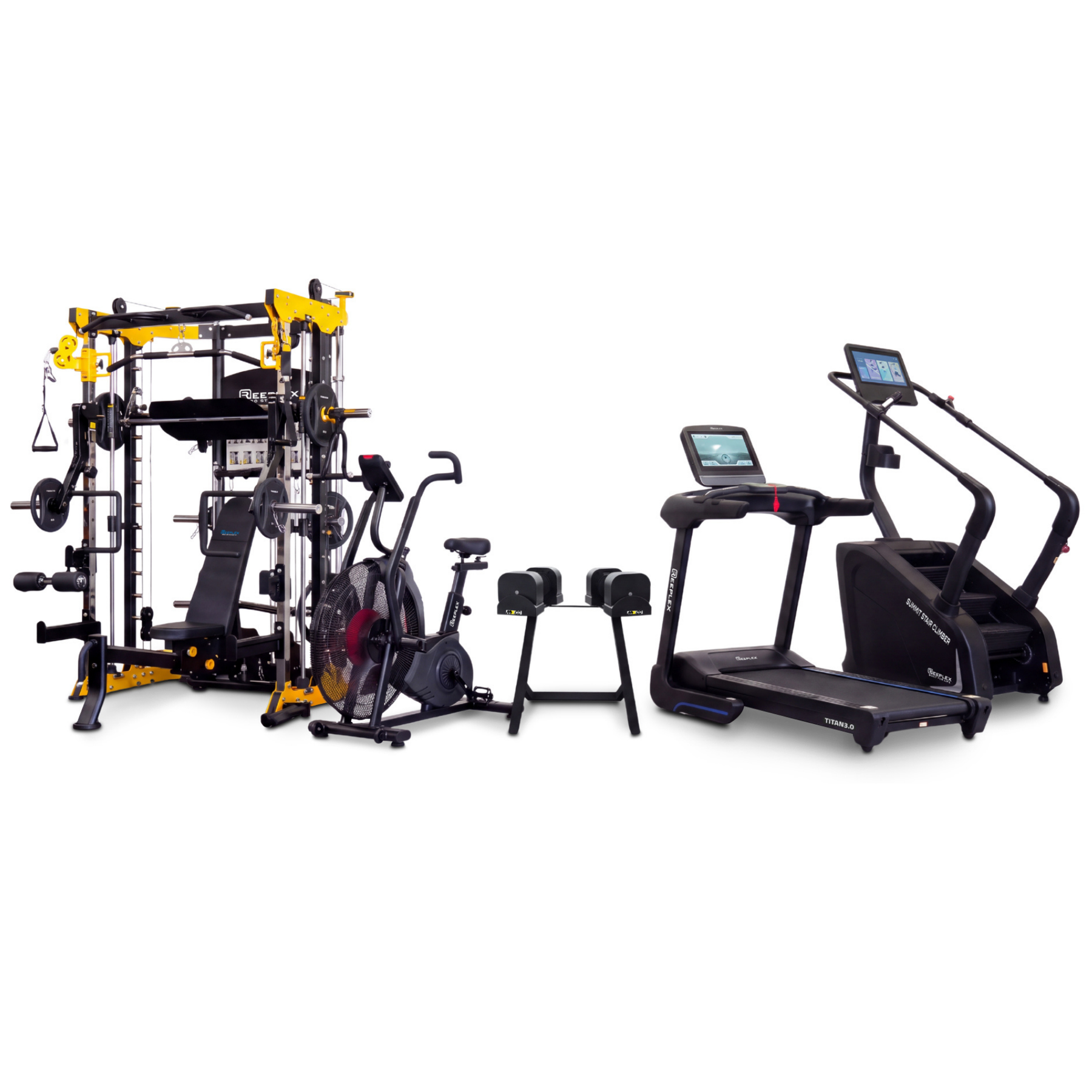 The Endurance Build – Reeplex CBT-PL Multi-Functional Trainer, Stair Climber, Air Bike & Treadmill Package