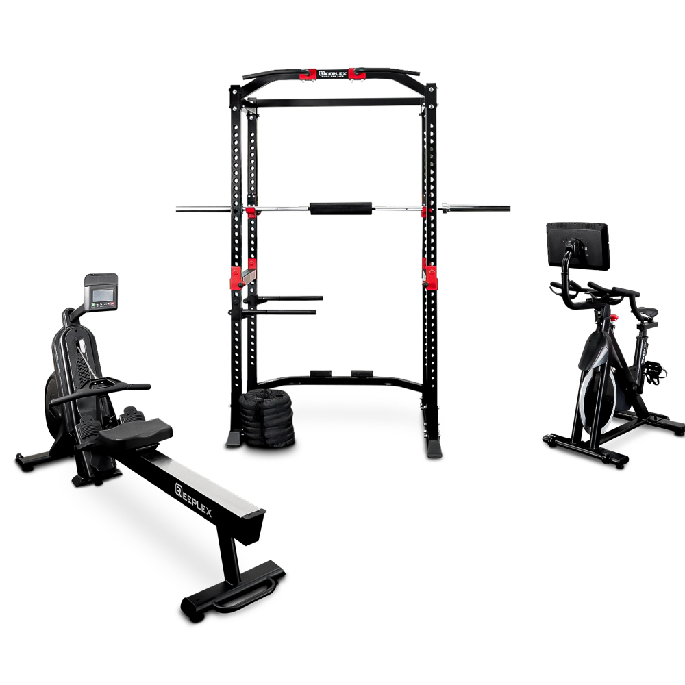 The Arena - Reeplex PRC9000 Power Rack & Cardio Bundle with Barbell, Spin Bike & Rower