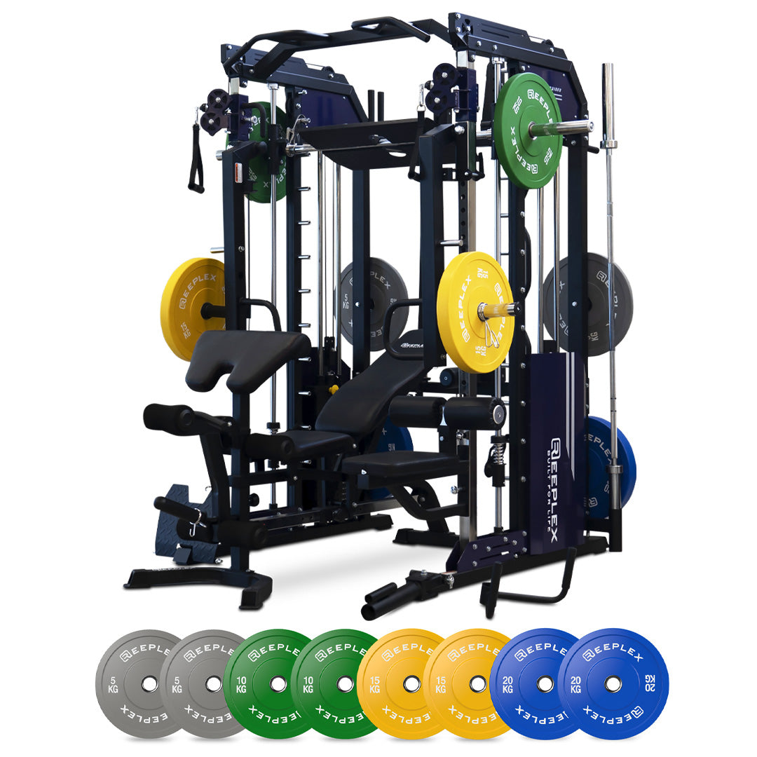 cx3 functinal trainer with attachments bench 120kg olympic coloured bumpet set