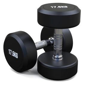 17.5kg Round Head Rubber Dumbbells Pair - Floor Stock Melbourne