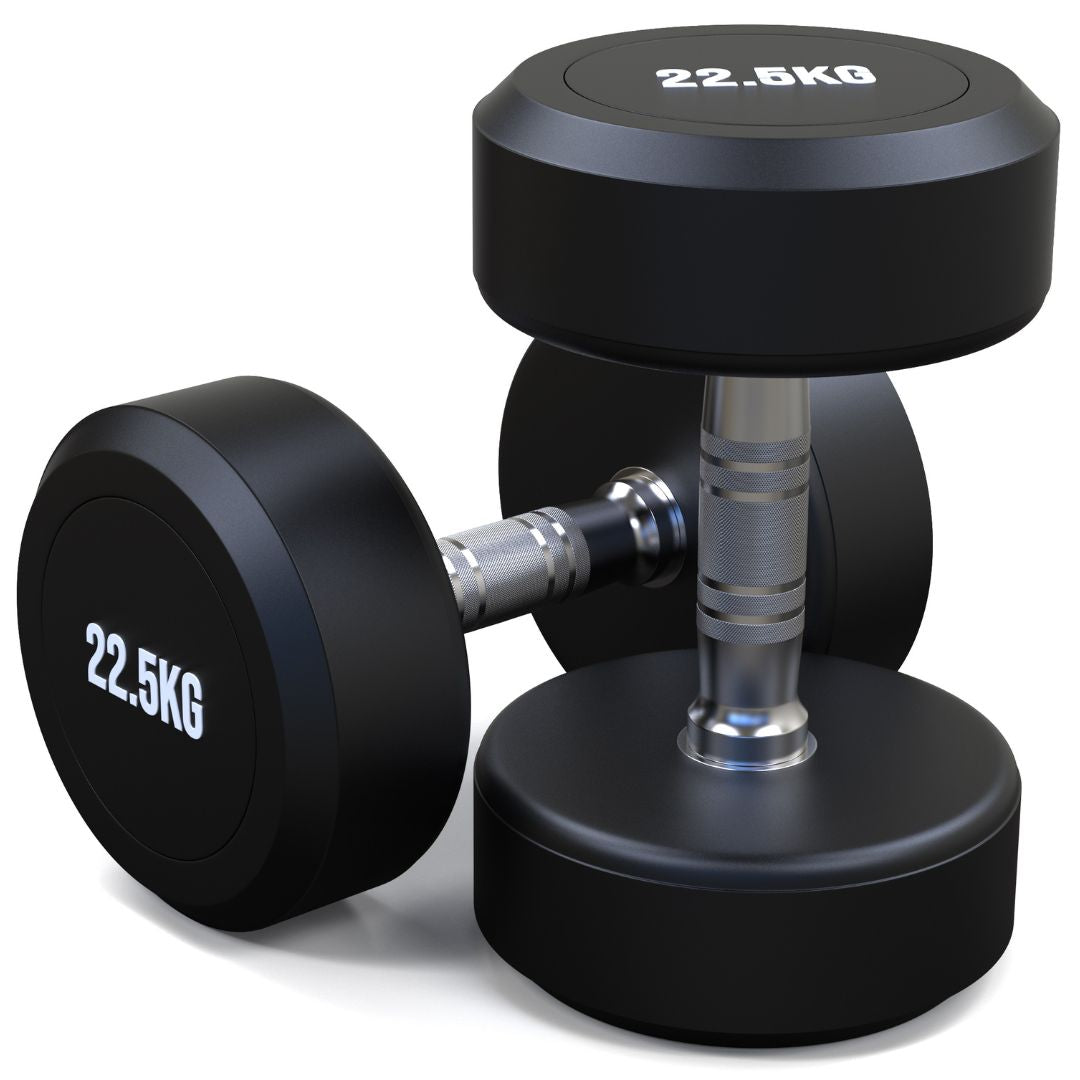 22.5kg Round Head Rubber Dumbbells Pair - Floor Stock Keysborough