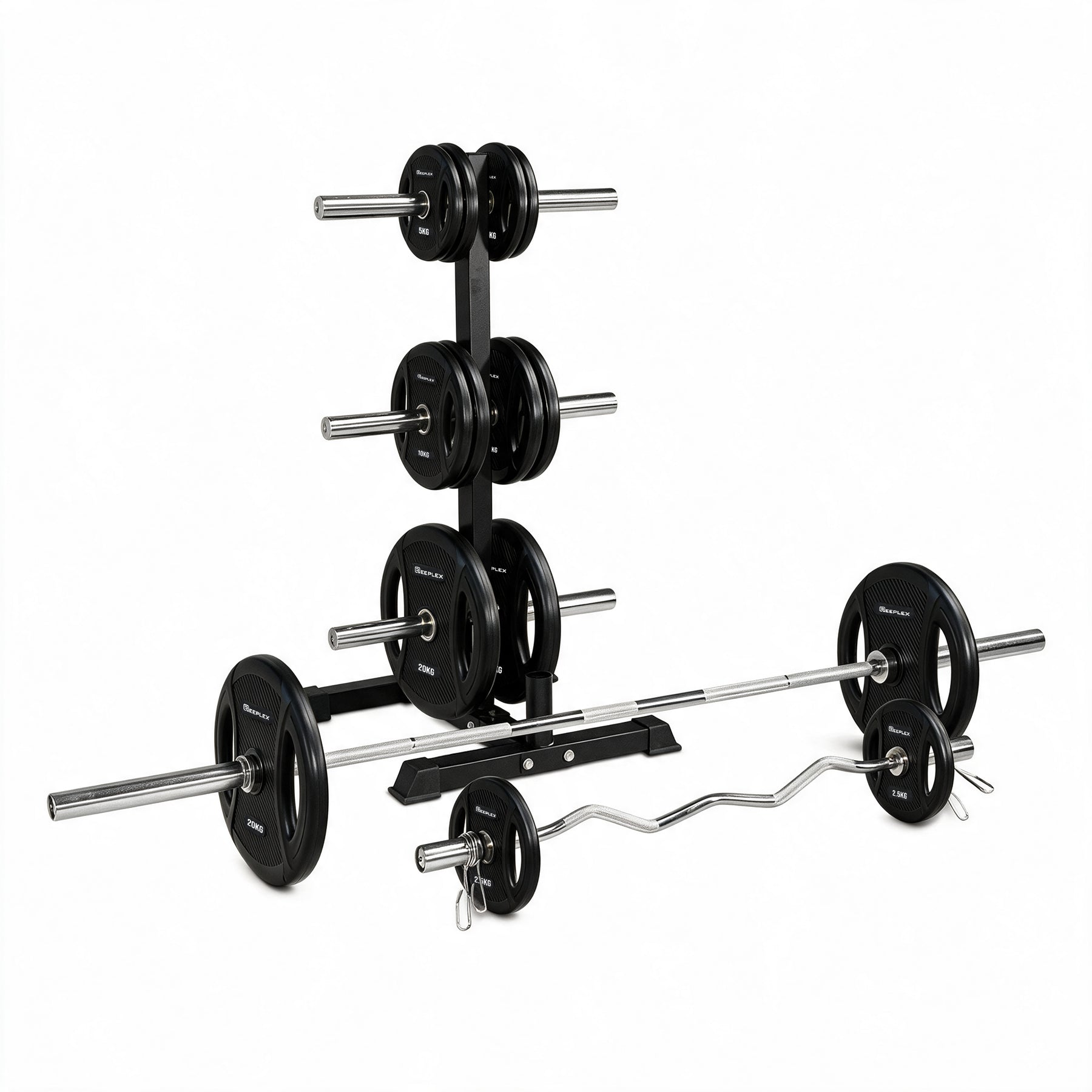 170kg Barbell and Weight Set with Plate Storage Tree Package