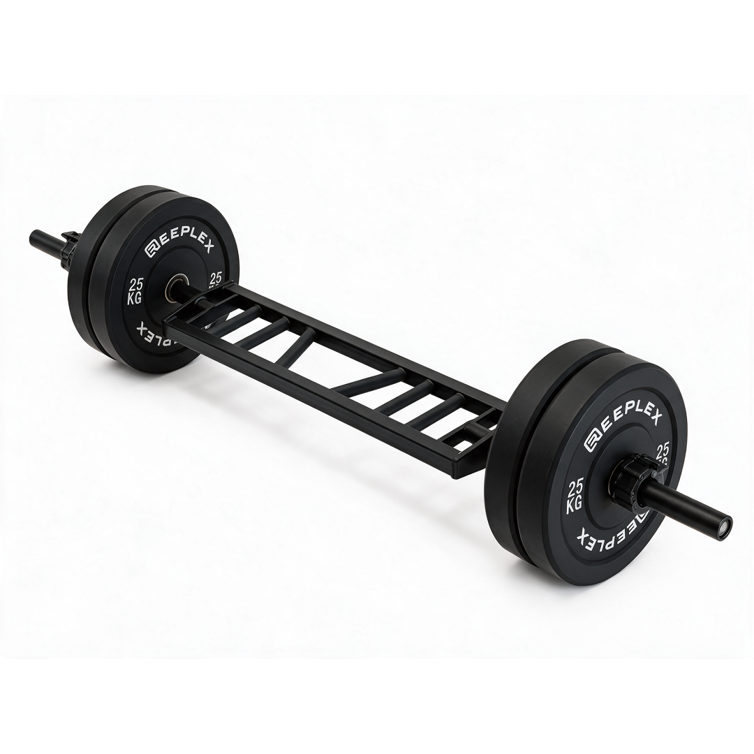 Reeplex Multi-Grip Bar + 100kg Black Bumper Plates Package