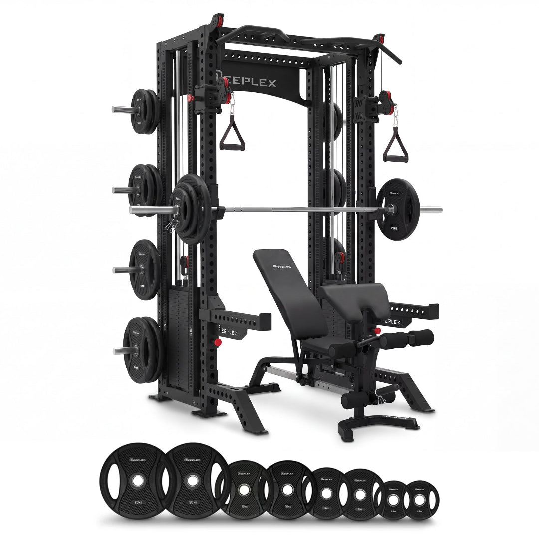 Reeplex Odin Pro Squat Rack + Spotter Arms + Bench + 100kg PVC Olympic Barbell Set