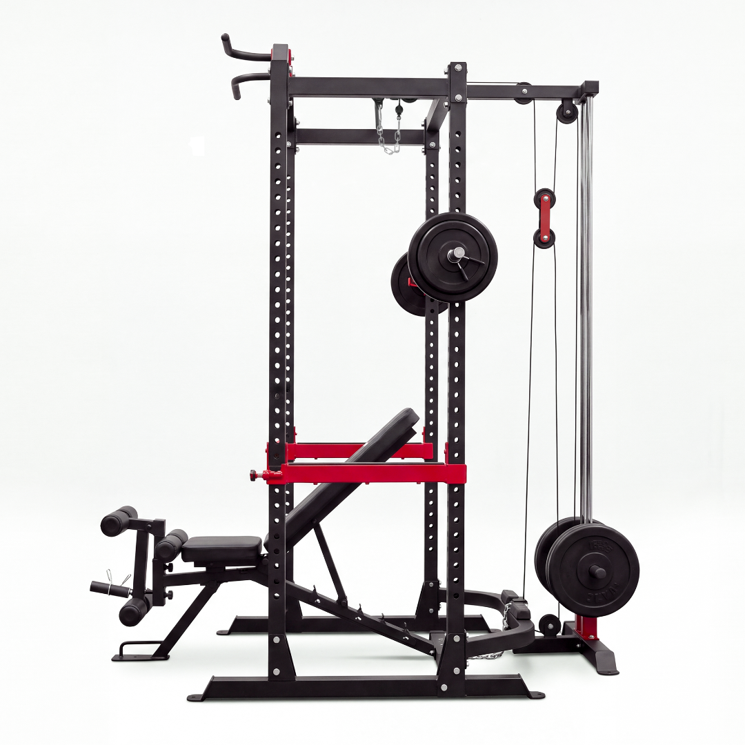 Reeplex Power Rack with Lat Pulldown + Adjustable Bench + 140kg Standard Weight Set