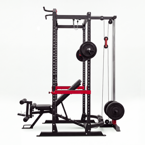 Reeplex Power Rack with Lat Pulldown + Adjustable Bench + 140kg Standard Weight Set